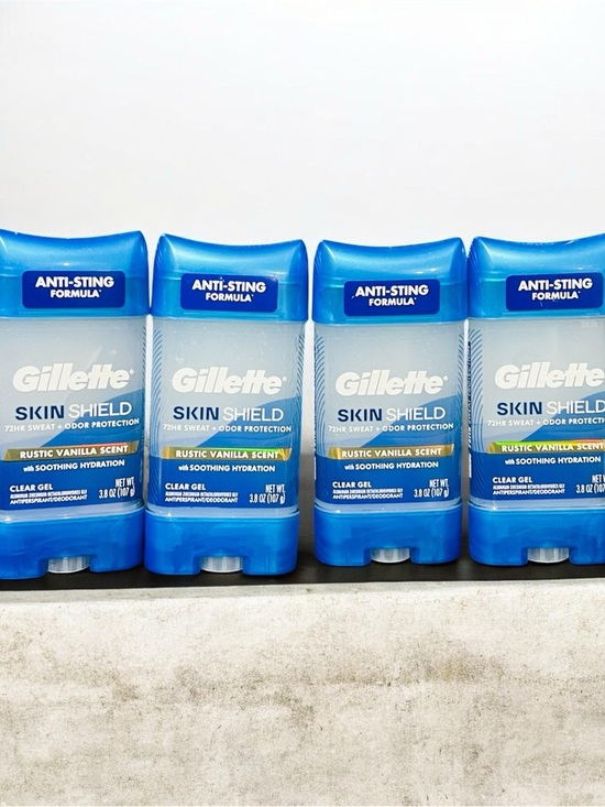 gillette Other - 4 x Gillette Skin Shield Anti-Sting Clear Gel Deodorant — Blue (Rustic Vanilla)